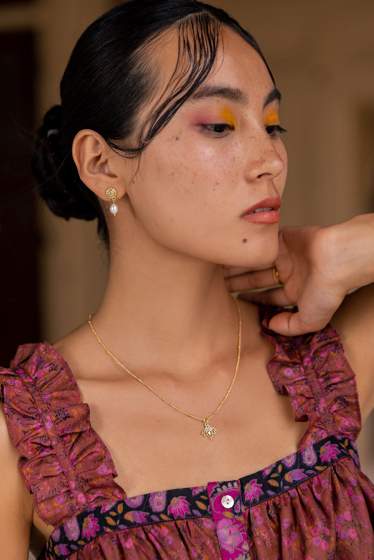 Luna -Gold Pearl Drop Earrings