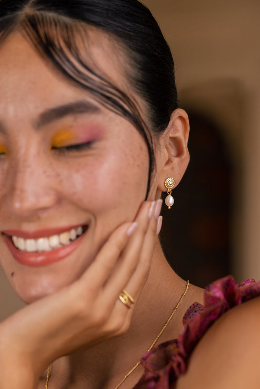 Luna -Gold Pearl Drop Earrings