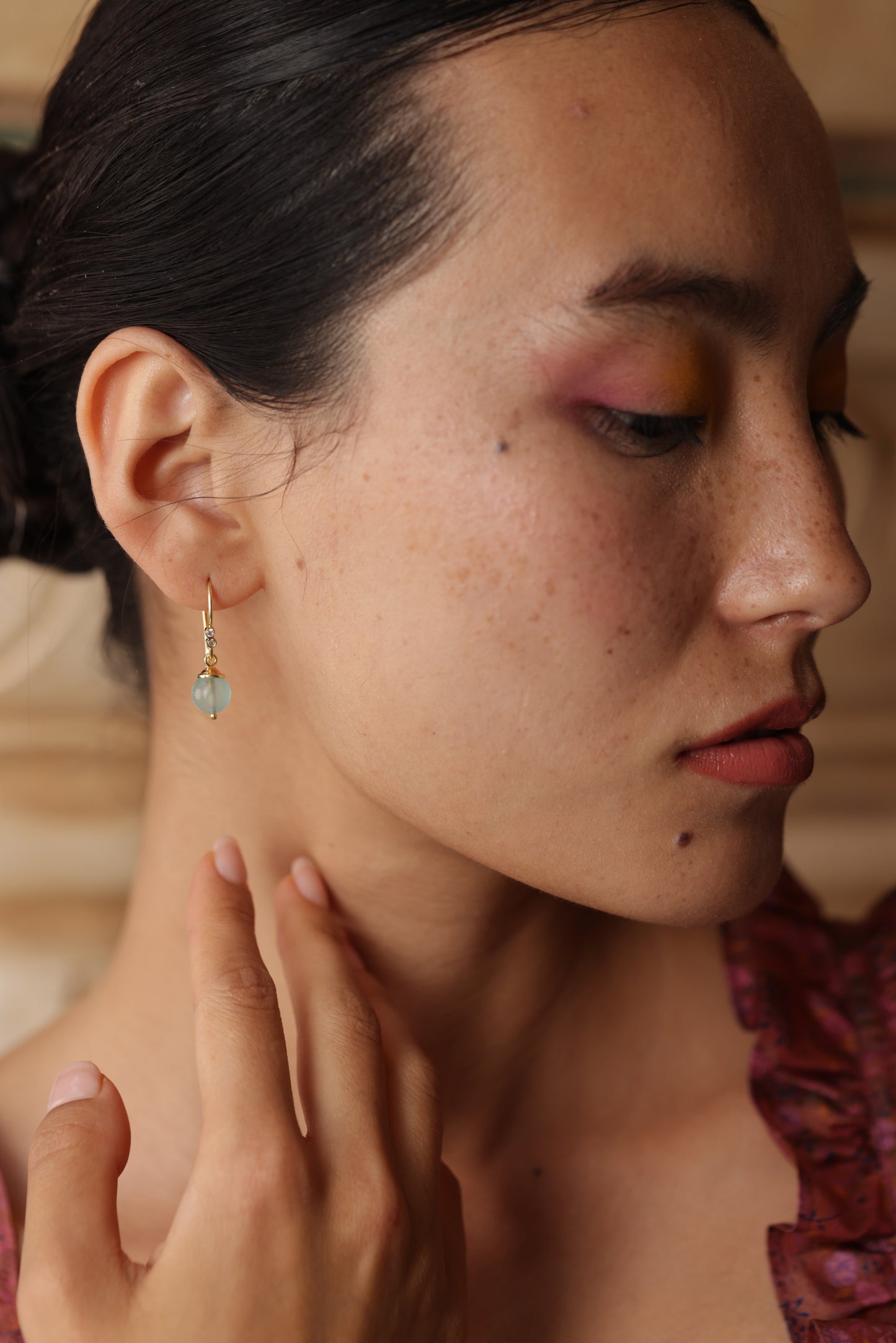 Isabella Hook Earrings Gold -Aqua Chalcedony