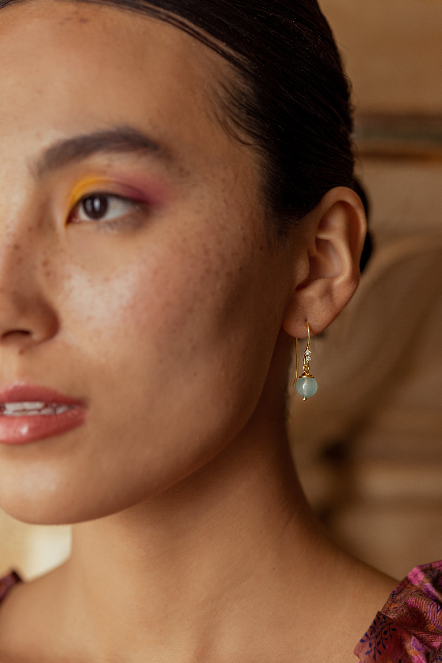 Isabella Hook Earrings Gold -Aqua Chalcedony