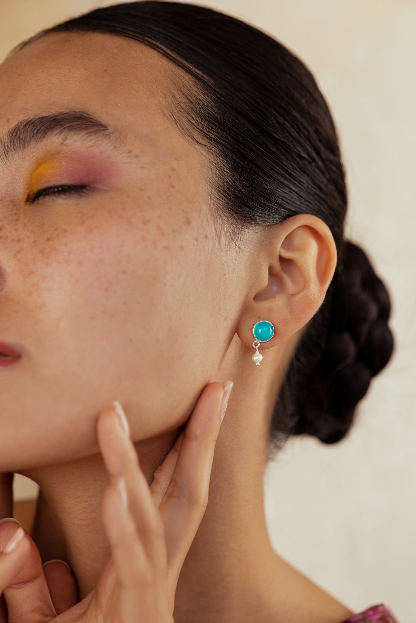 Pearl Drop Earrings Silver -Aqua Chalcedony