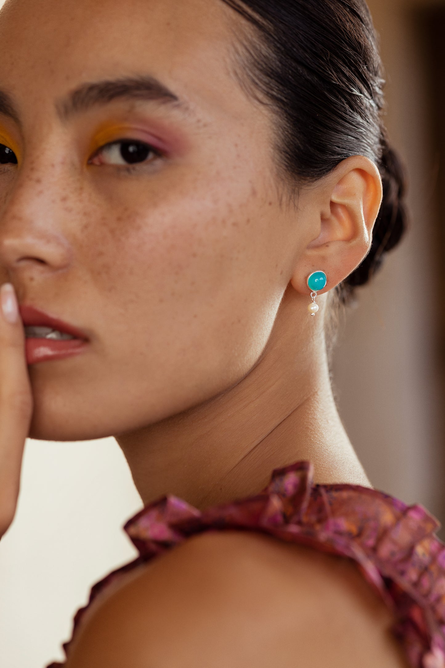 Pearl Drop Earrings Silver -Aqua Chalcedony