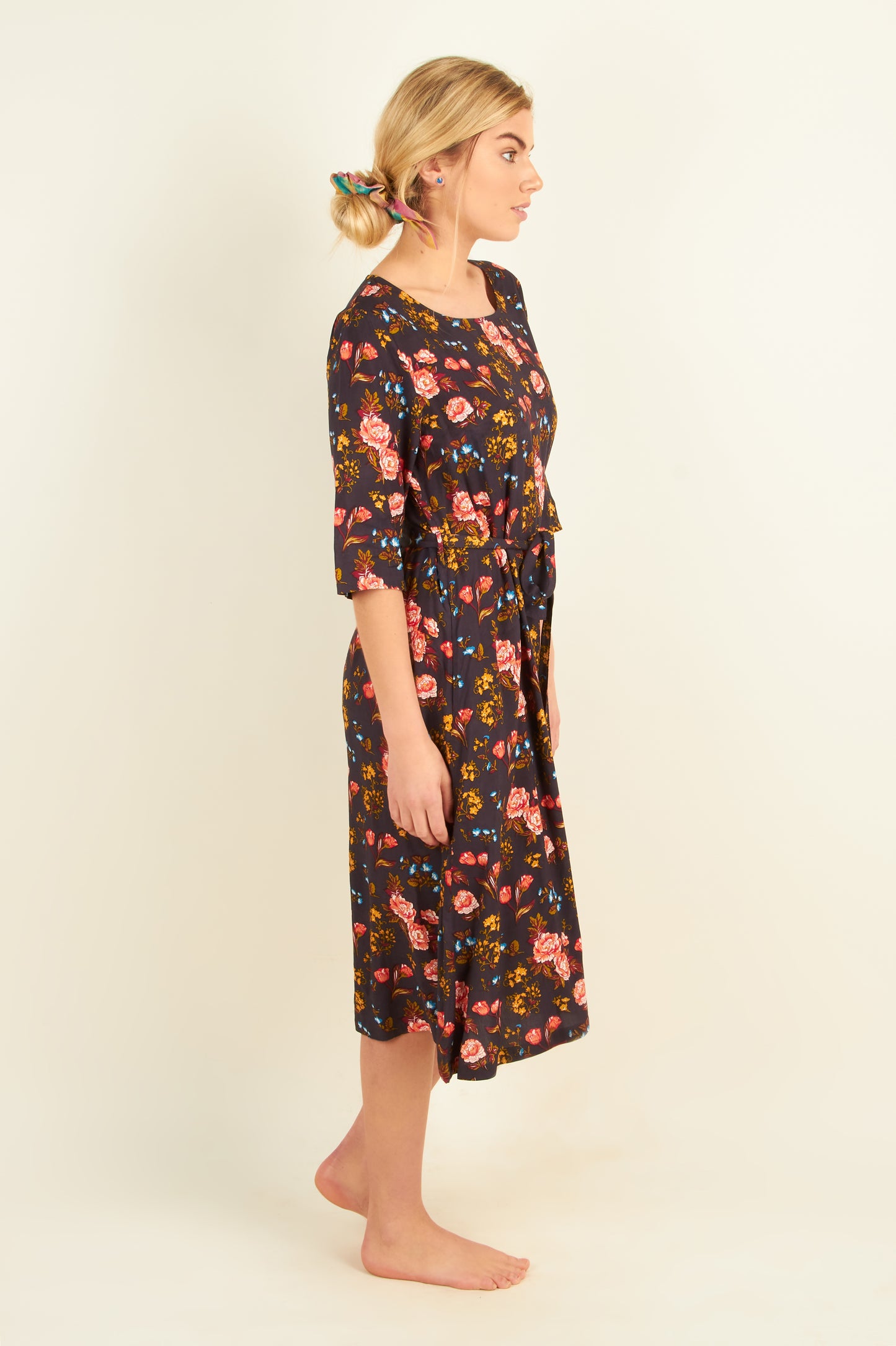 Navy Floral Midi Dress