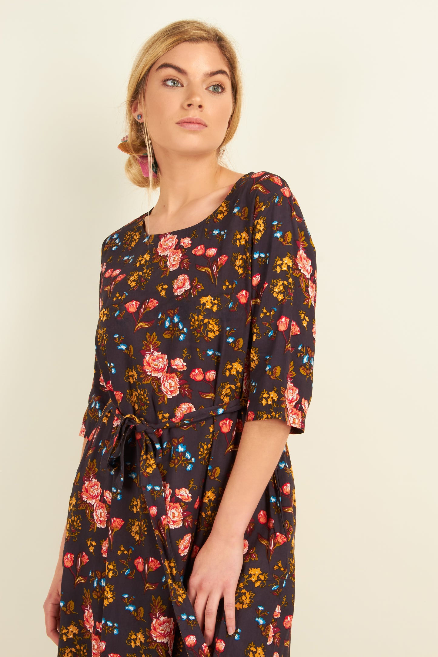 Navy Floral Midi Dress