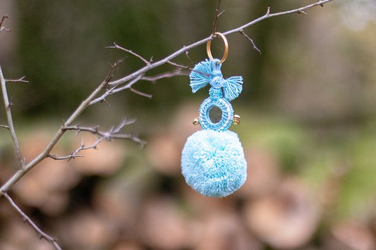 Pompom Small Mirror in Light Blue
