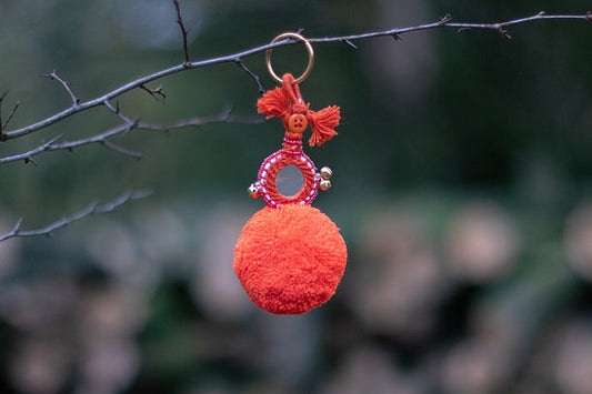 Pompom Small Mirror in Bright Orange