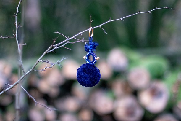 Pompom Small Mirror in Navy