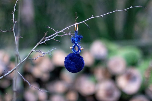 Pompom Small Mirror in Navy