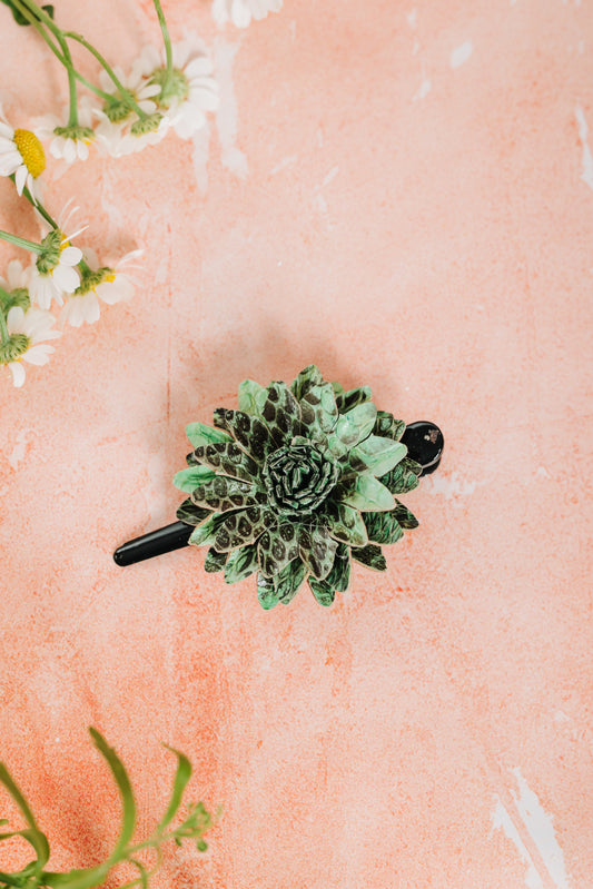 Leather Flower Hair Clip - Green  (HRC 103)