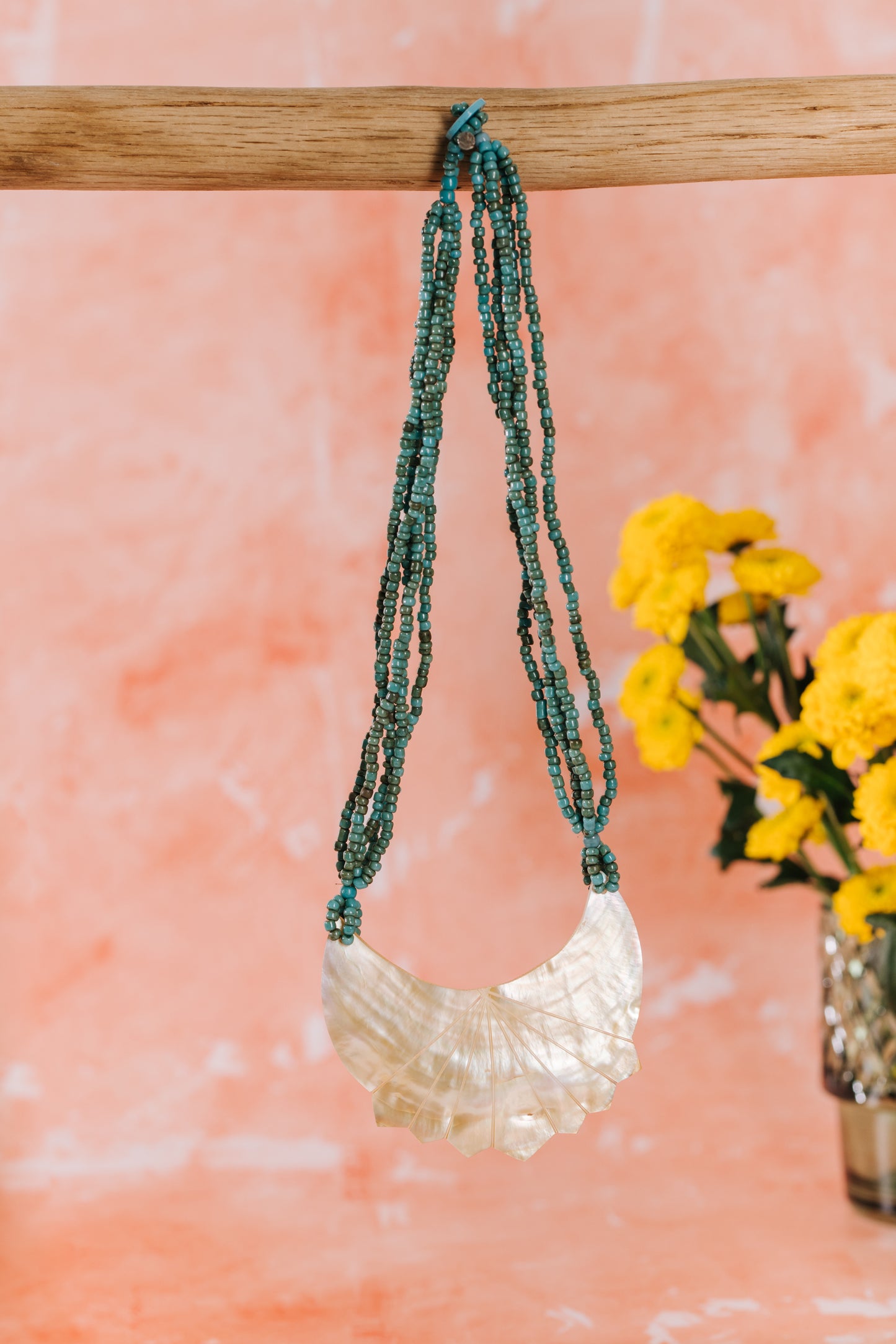 Bead Necklace with Shell Pendant - Green (NCK 021)