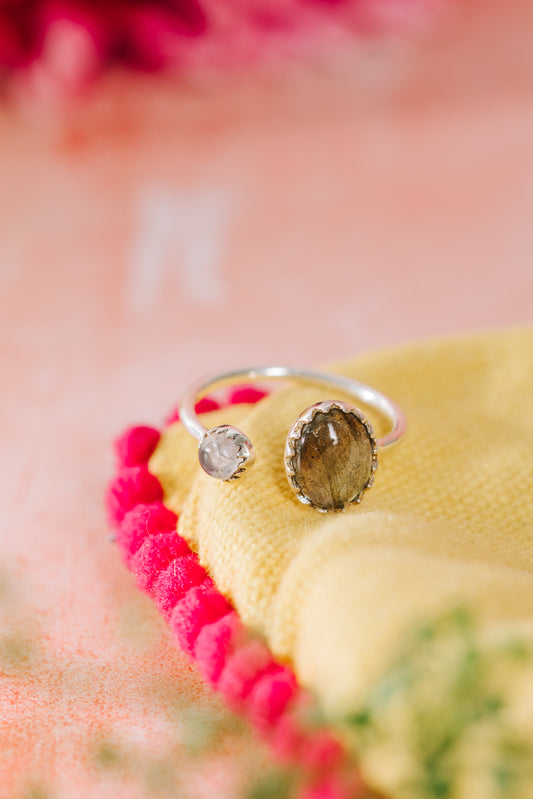 Sterling Silver Two Stone Ring in Labradorite