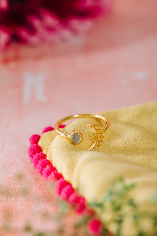 Gold Vermeil Moon Ring in Labradorite