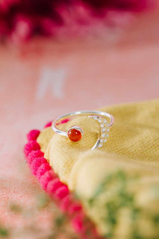 Sterling Silver Moon Ring in Carnelian