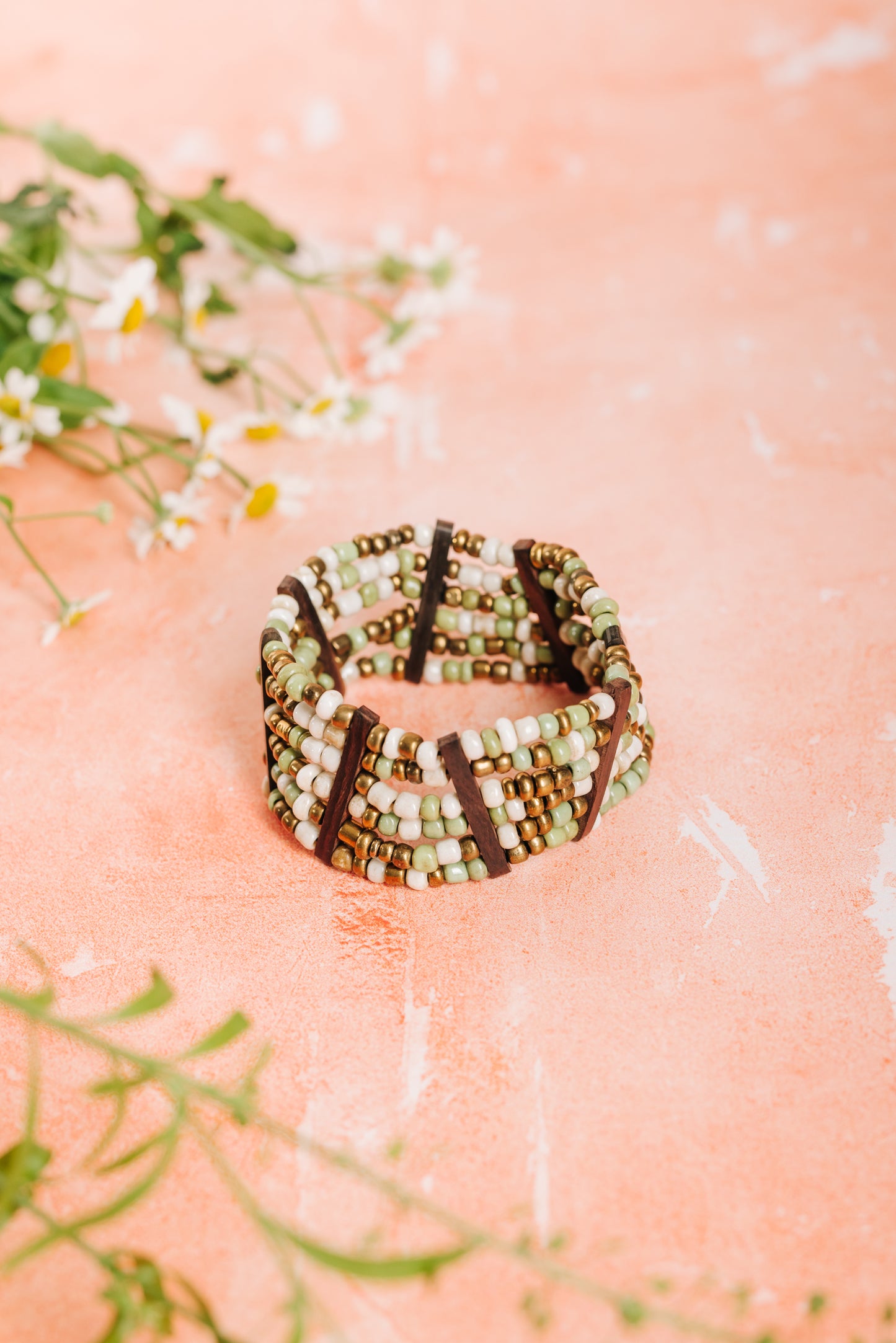 Bracelet Bead & Wood Combination - Green Multi (BCBRB 047)