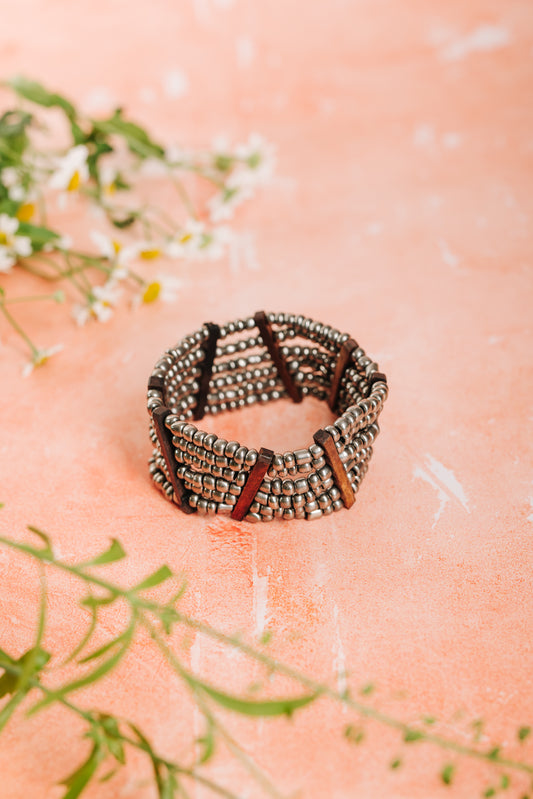 Bracelet Bead & Wood Combination - Grey (BCBRB 049)