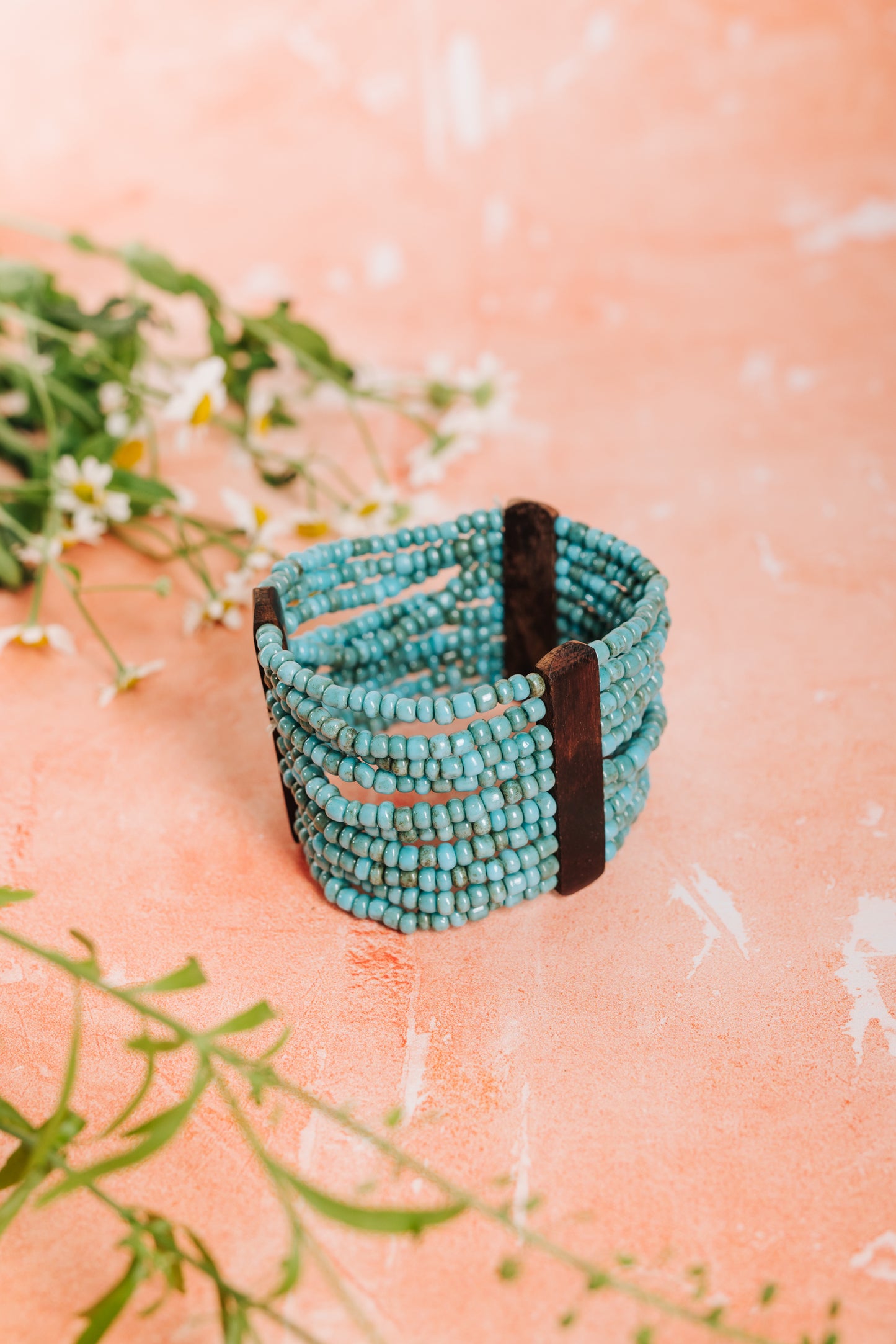 Bracelet Bead & Wood Combination - Aqua (BCBRB 043)