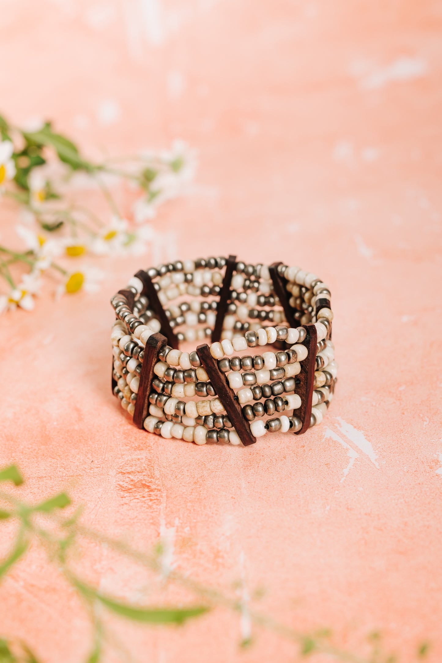 Bracelet Bead & Wood Combination - Sand (BCBRB 045)