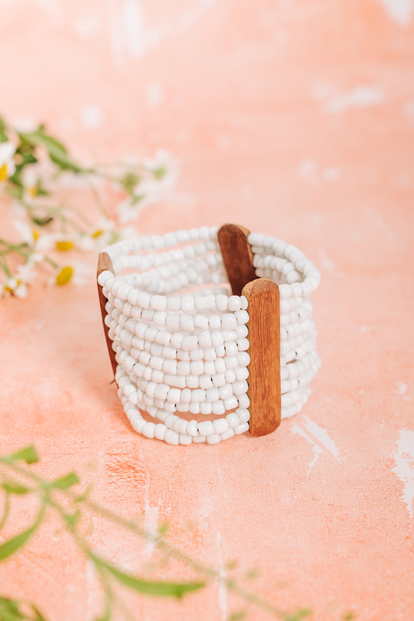 Bracelet Bead & Wood Combination - White (BCBRB 041)