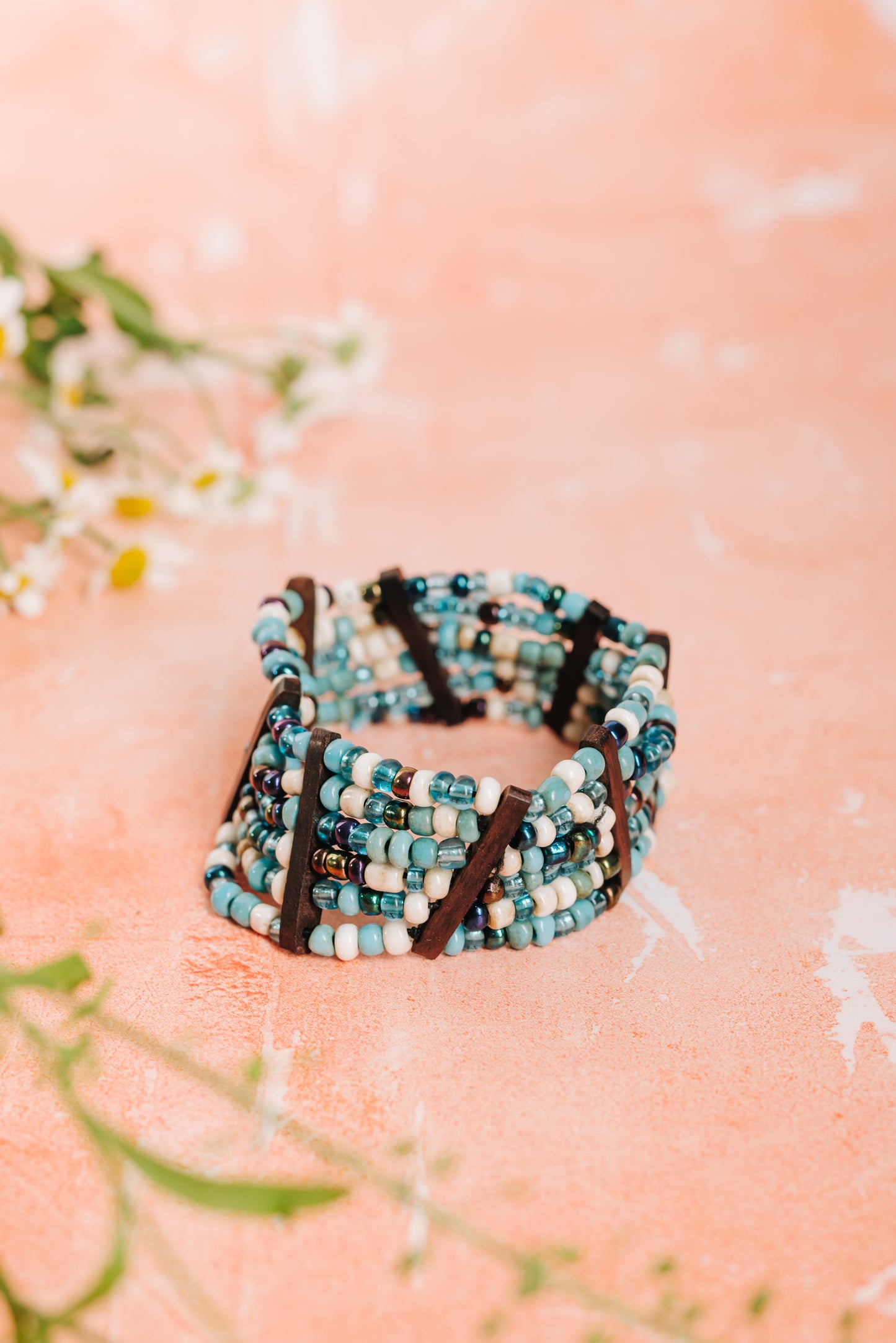 Bracelet Bead & Wood Combination - Aqua (BCBRB 048)