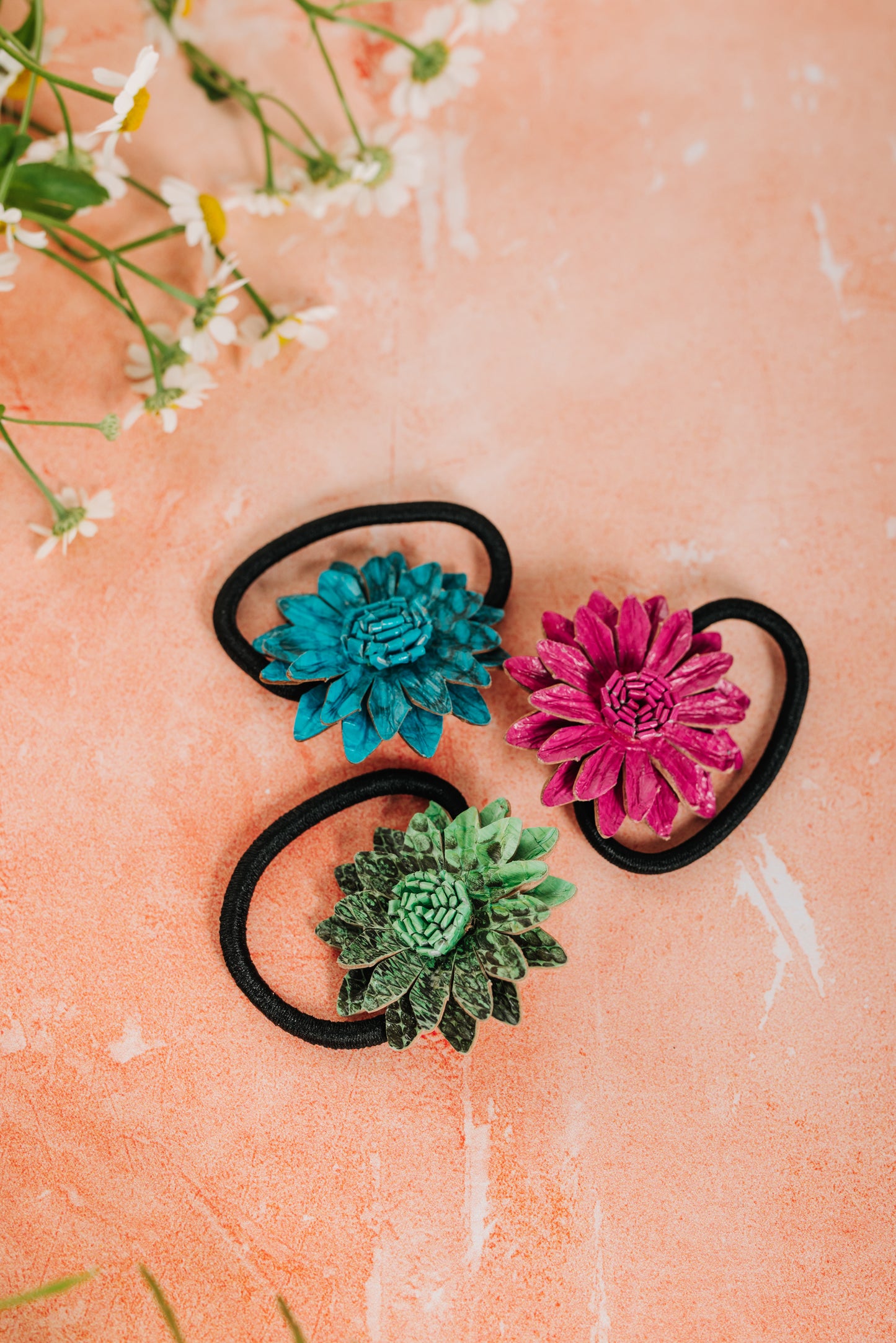 Leather Flower Hair Bobble - Pink (HRC 098)