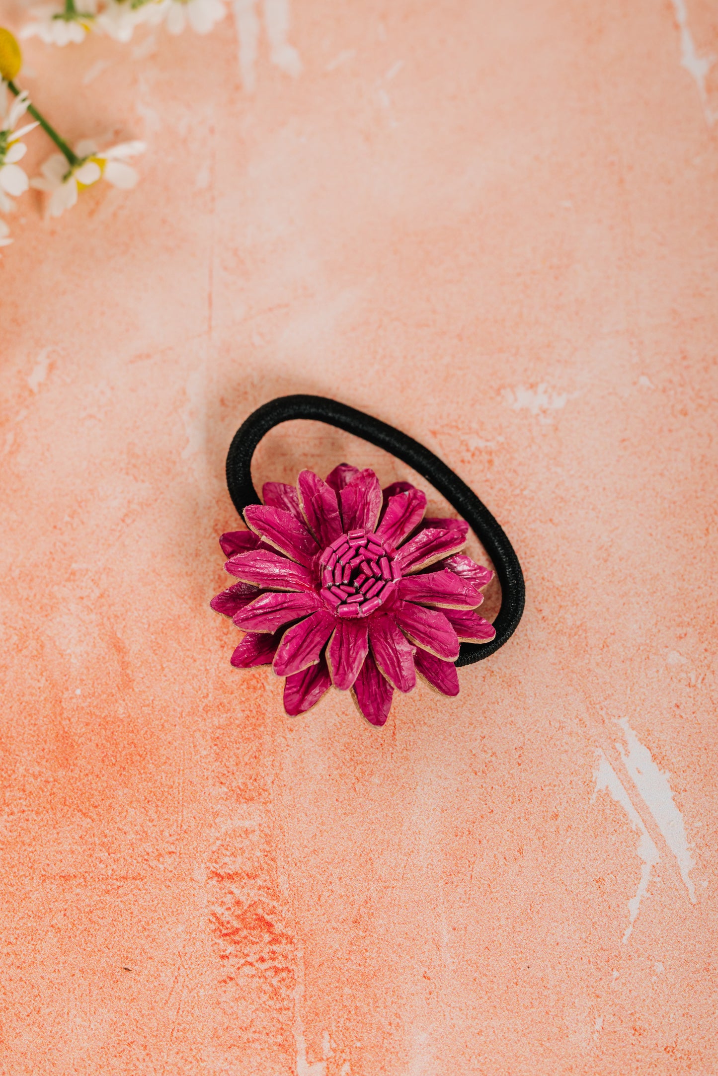 Leather Flower Hair Bobble - Pink (HRC 098)