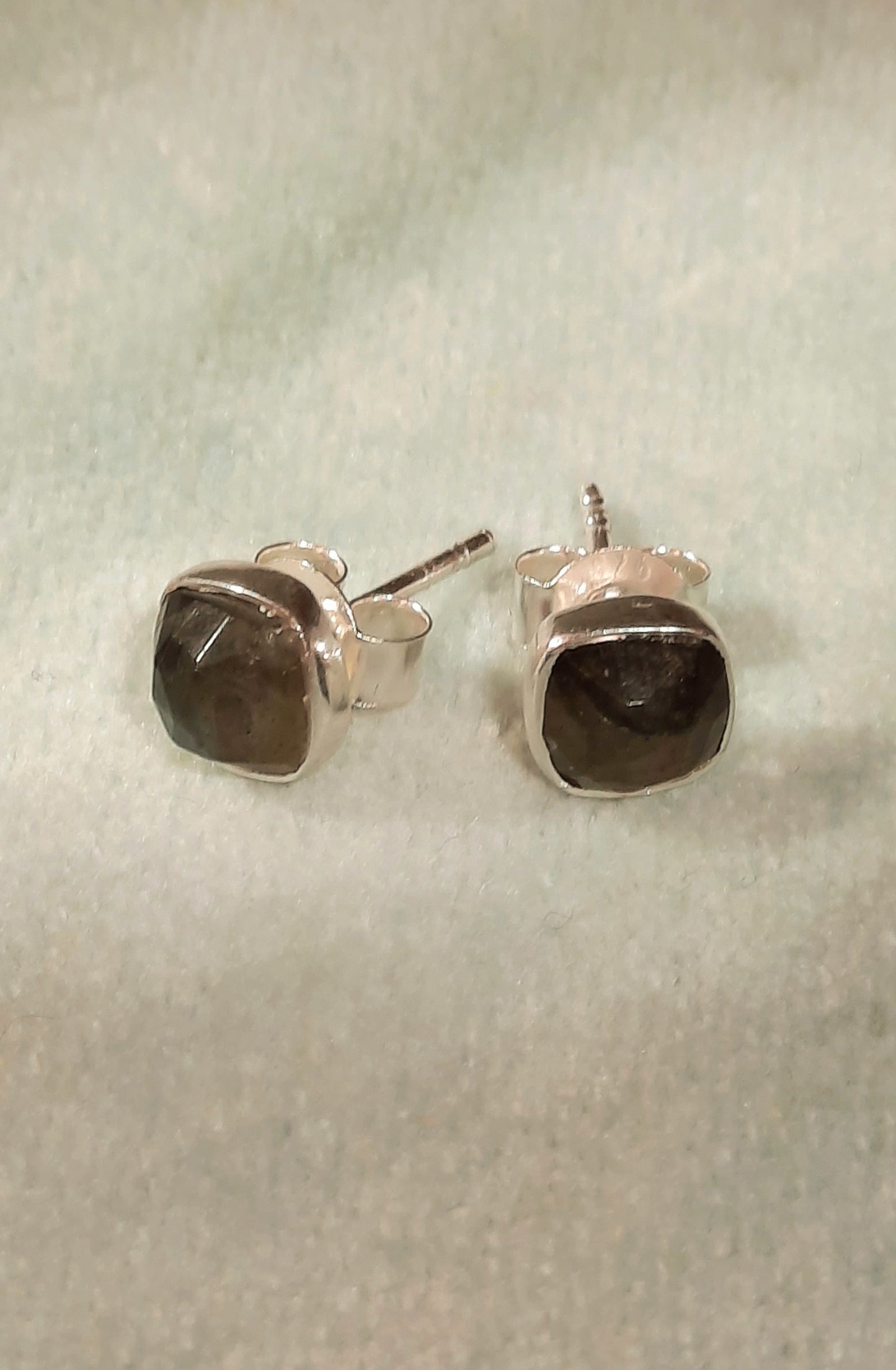 Sterling Silver Square Studs in Labradorite