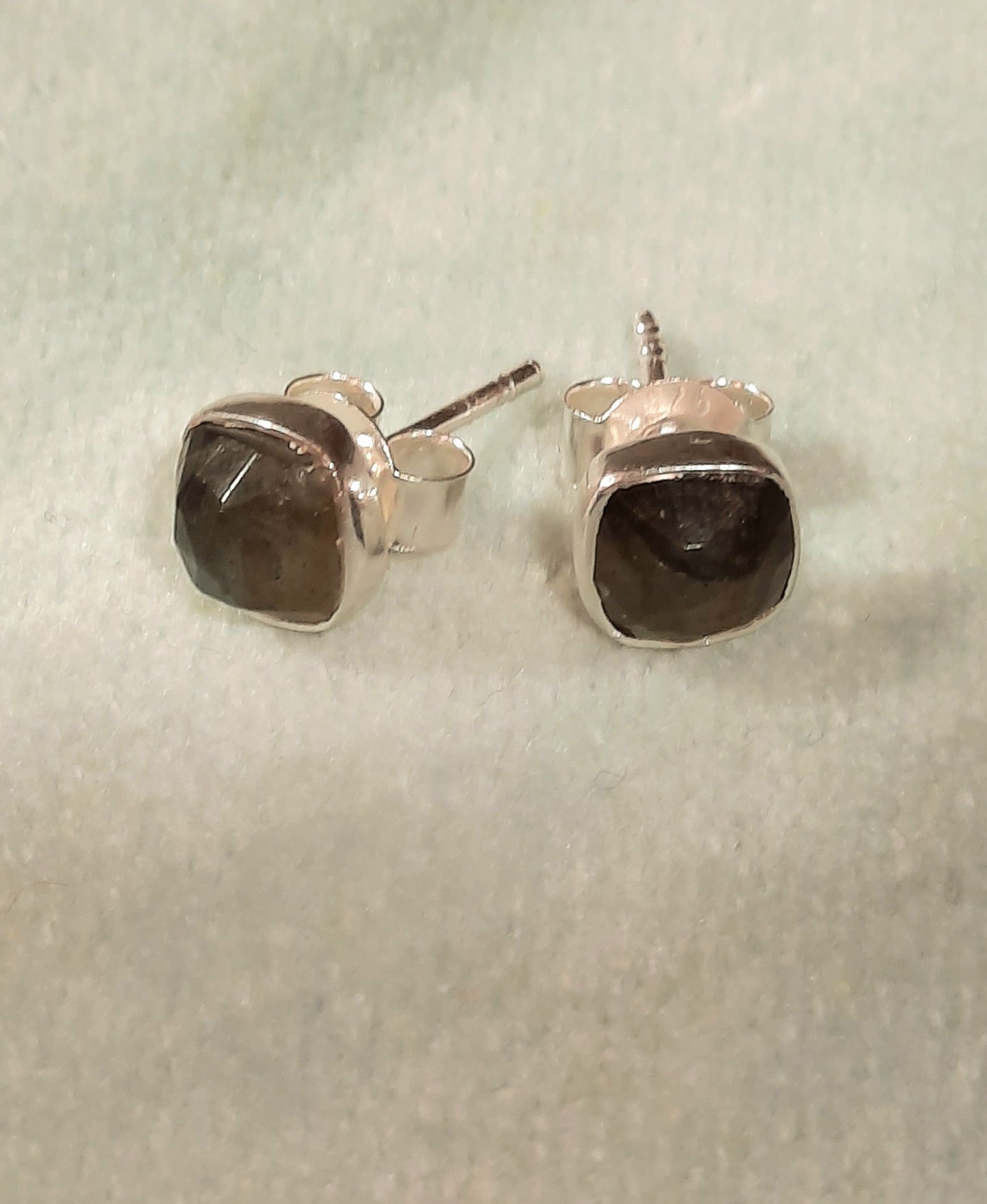 Sterling Silver Square Studs in Labradorite