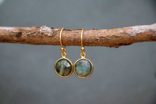 Gold Vermeil Hook Earrings in Labradorite