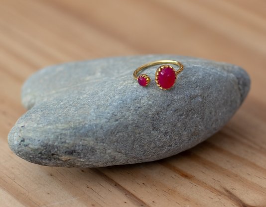 Gold Vermeil Two Stone Ring in Pink Chalcedony