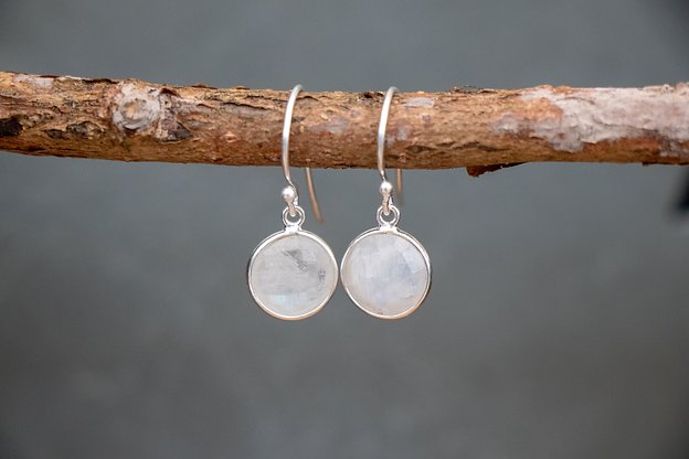 Sterling Silver Hook Earrings in Rainbow Moonstone