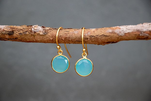 Gold Vermeil Hook Earrings in Aqua Chalcedony
