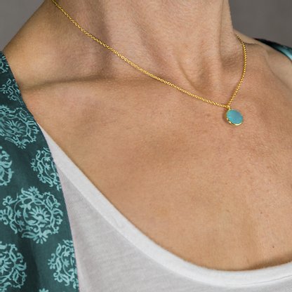 Gold Vermeil Necklace with Aqua Chalcedony