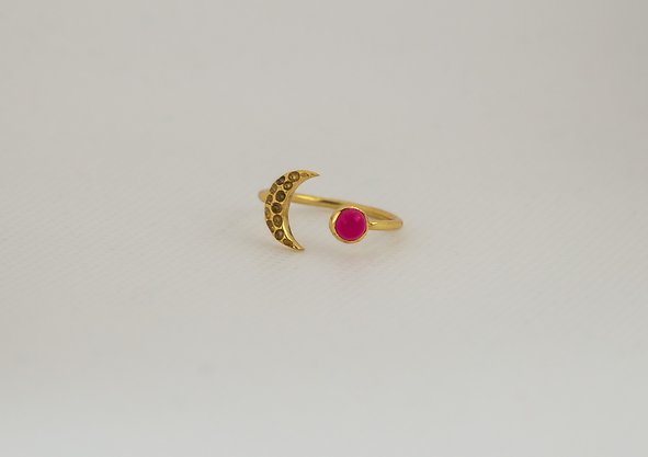 Gold Vermeil Moon Ring in Pink Chalcedony