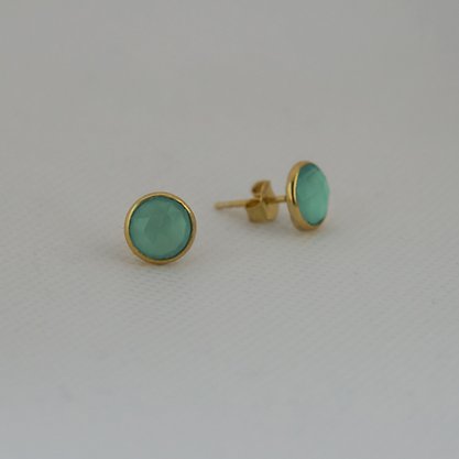 Gold Vermeil Round Stud Earrings in Aqua Chalcedony