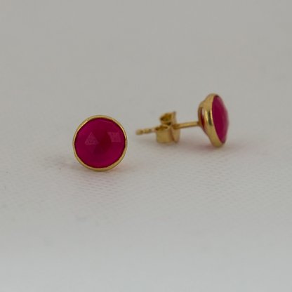 Gold Vermeil Round Studs in Pink Chalcedony
