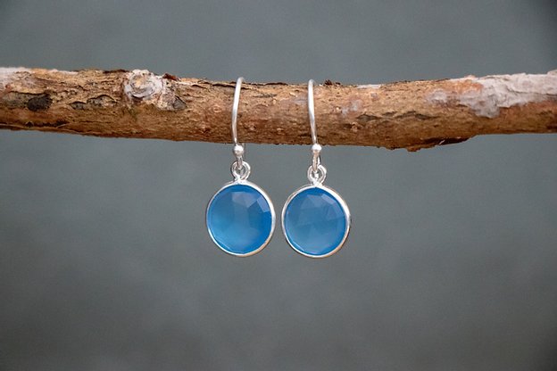 Sterling Silver Hook Earrings in Blue Chalcedony