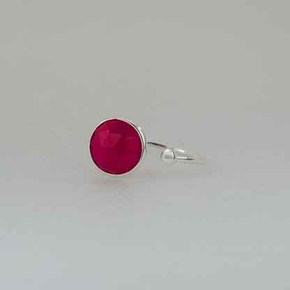 Sterling Silver Ring with Disc in Pink Chalcedony