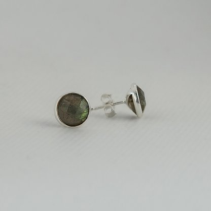 Sterling Silver Round Studs in Labradorite