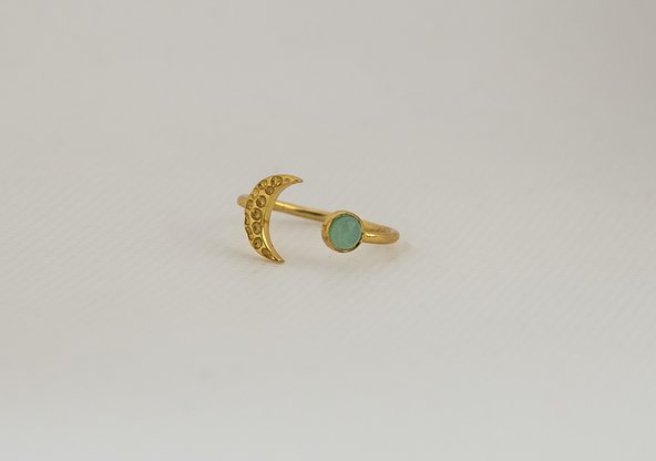 Gold Vermeil Moon Ring in Aqua Chalcedony