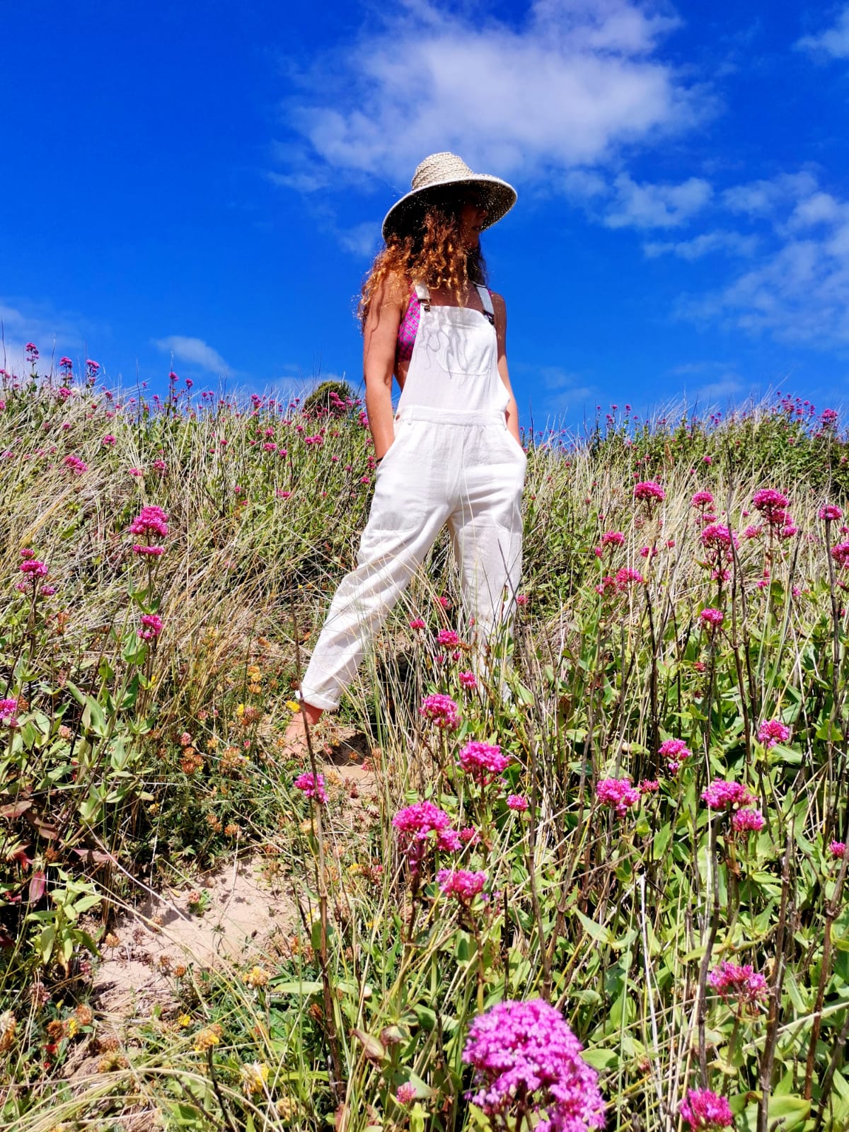 Cotton Linen Organic Dungarees in Natural