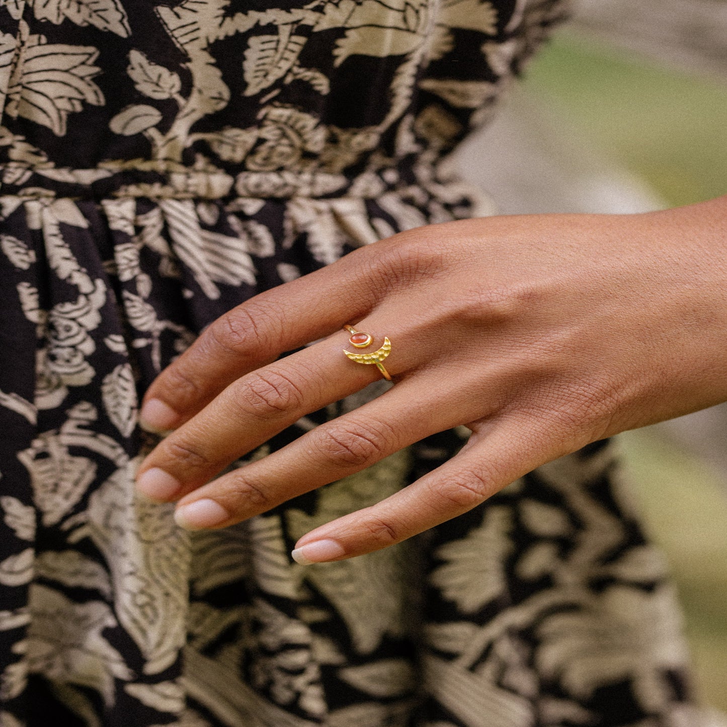 Gold Vermeil Moon Ring in Red Onyx