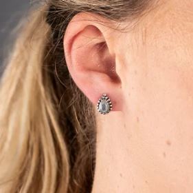 Sterling Silver Oval Filigree Studs in Aqua Chalcedony