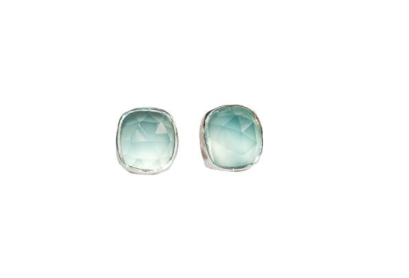 Sterling Silver Square Studs in Aqua Chalcedony