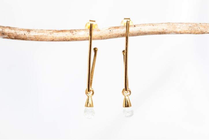 Gold Vermeil V shape Earrings in Aqua Marine