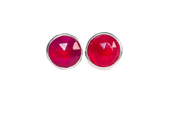 Sterling Silver Round Studs in Pink Chalcedony