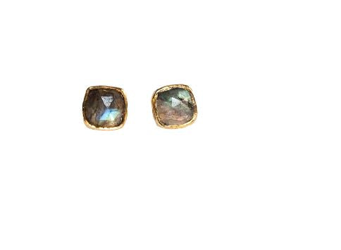 Gold Vermeil Square Studs In Labradorite