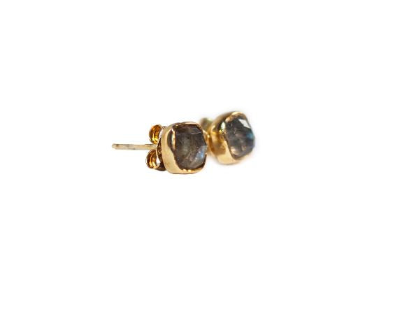 Gold Vermeil Square Studs In Labradorite