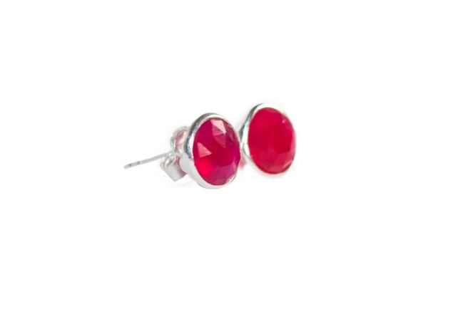 Sterling Silver Round Studs in Pink Chalcedony