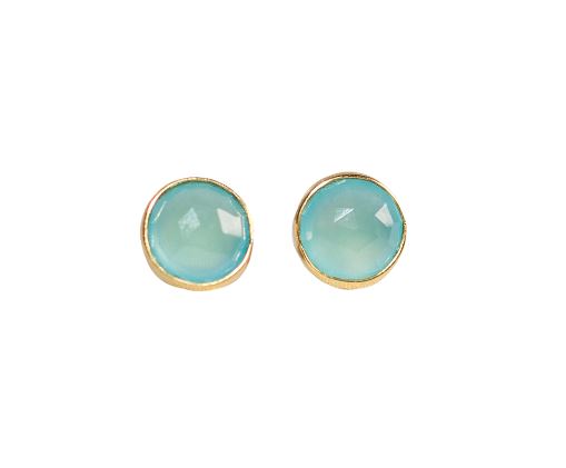 Gold Vermeil Round Stud Earrings in Aqua Chalcedony