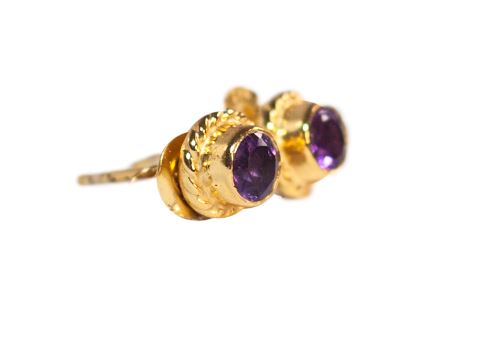 Gold Vermeil Round Filigree Studs in Amethyst